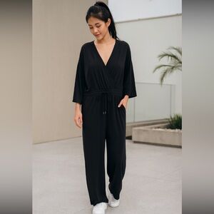 Sweaty Betty Black Long Sleeve Jumpsuit V Neck 2XL
